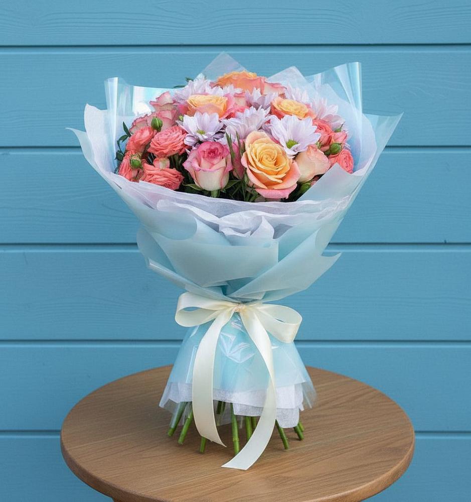 Букет цветов из: Хризантемы и Розы в Улаган