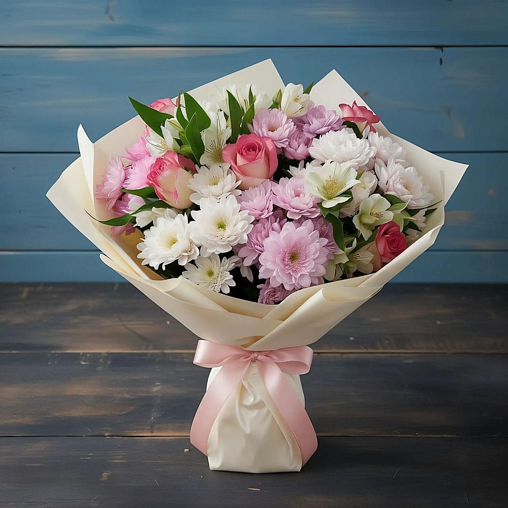 Букет цветов из: Хризантемы, Альстромерии и Розы в Улаган